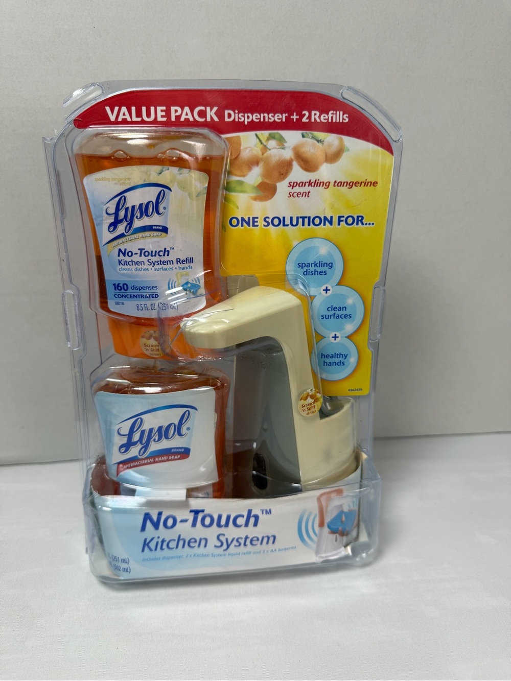 Lysol No Touch Kitchen System Dispenser W/ Soap Refill Sparkling Tangerine NEW
